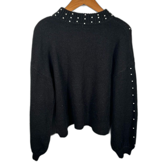 Sincerely Jules Pearl Studded Balloon Sleeve Black Pullover Sweater Size Medium - Picture 2 of 13